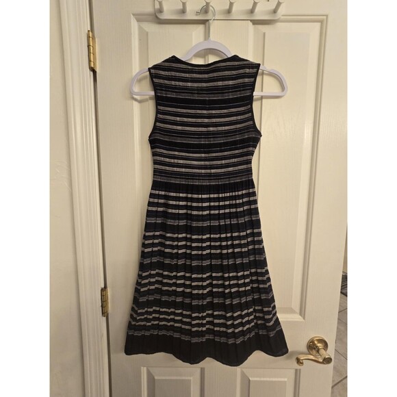 Max Studio XS Women's Black Engineer Stripe Square Neck Pleated Mini Dress - Picture 2 of 4